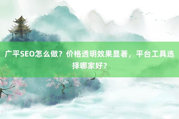 广平SEO怎么做？价格透明效果显著，平台工具选择哪家好？