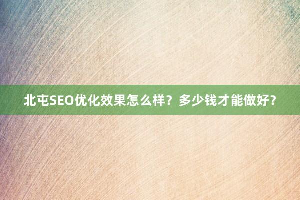 北屯SEO优化效果怎么样？多少钱才能做好？