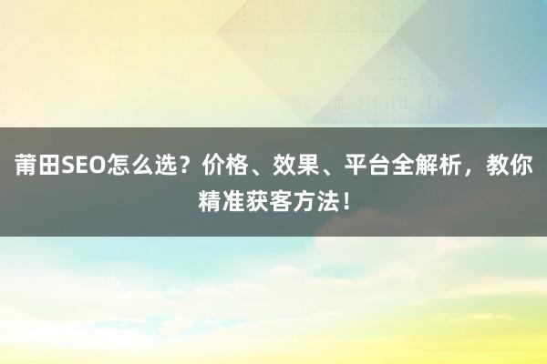 莆田SEO怎么选？价格、效果、平台全解析，教你精准获客方法！