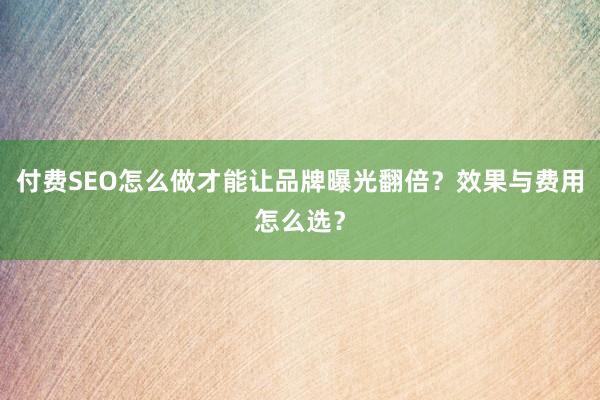 付费SEO怎么做才能让品牌曝光翻倍？效果与费用怎么选？