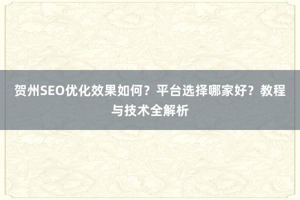 贺州SEO优化效果如何？平台选择哪家好？教程与技术全解析