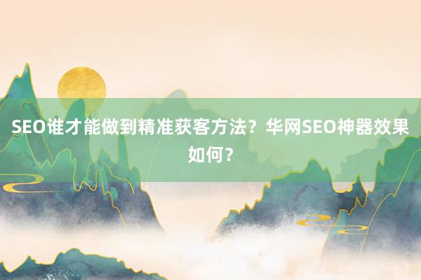 SEO谁才能做到精准获客方法？华网SEO神器效果如何？