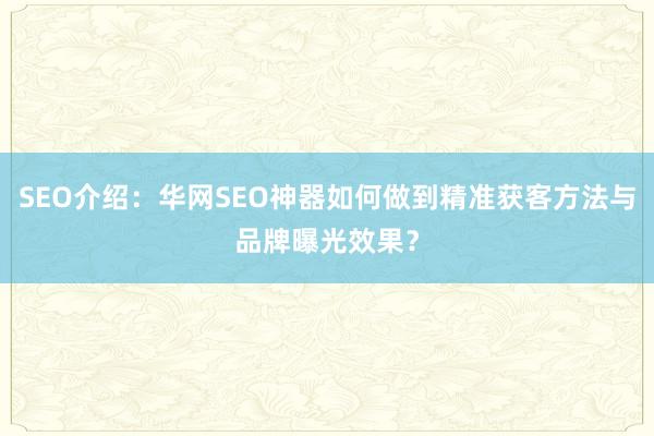 SEO介绍：华网SEO神器如何做到精准获客方法与品牌曝光效果？