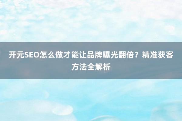 开元SEO怎么做才能让品牌曝光翻倍？精准获客方法全解析