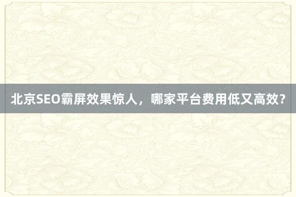 北京SEO霸屏效果惊人，哪家平台费用低又高效？