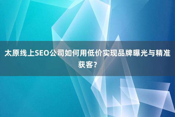 太原线上SEO公司如何用低价实现品牌曝光与精准获客？