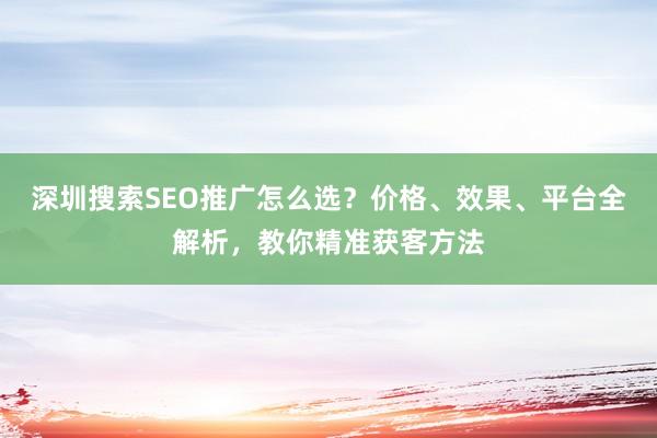 深圳搜索SEO推广怎么选？价格、效果、平台全解析，教你精准获客方法