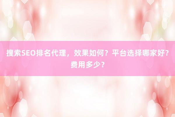 搜索SEO排名代理，效果如何？平台选择哪家好？费用多少？