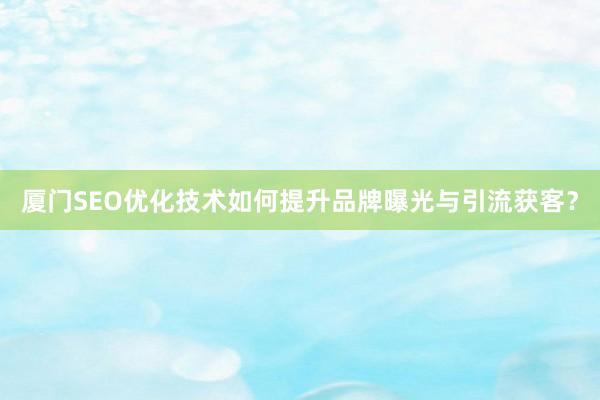 厦门SEO优化技术如何提升品牌曝光与引流获客？