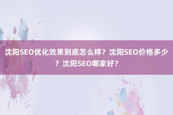 沈阳SEO优化效果到底怎么样？沈阳SEO价格多少？沈阳SEO哪家好？