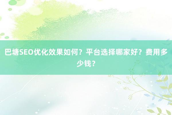 巴塘SEO优化效果如何？平台选择哪家好？费用多少钱？