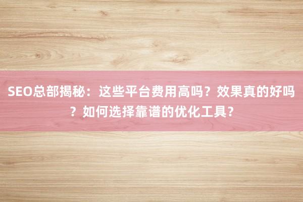 SEO总部揭秘：这些平台费用高吗？效果真的好吗？如何选择靠谱的优化工具？