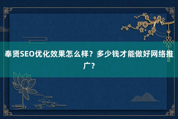 奉贤SEO优化效果怎么样？多少钱才能做好网络推广？
