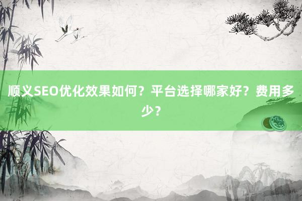 顺义SEO优化效果如何？平台选择哪家好？费用多少？