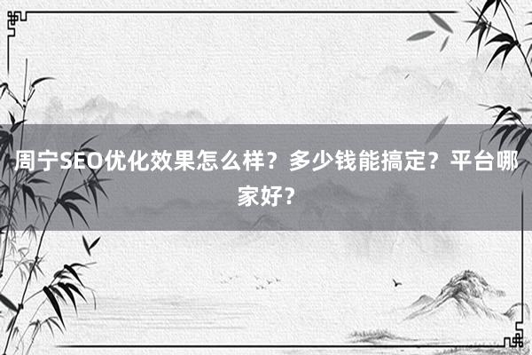 周宁SEO优化效果怎么样？多少钱能搞定？平台哪家好？