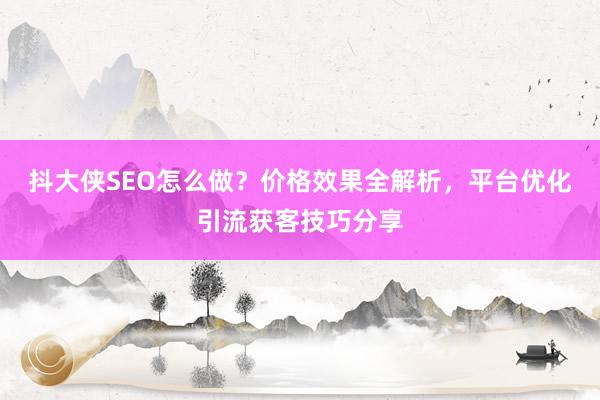抖大侠SEO怎么做？价格效果全解析，平台优化引流获客技巧分享