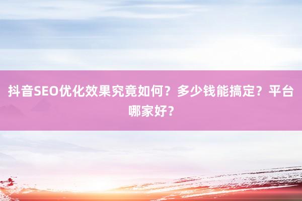 抖音SEO优化效果究竟如何？多少钱能搞定？平台哪家好？