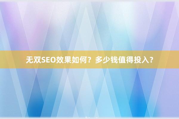 无双SEO效果如何？多少钱值得投入？