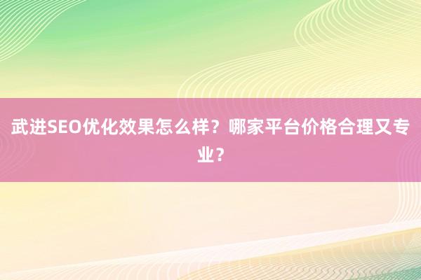 武进SEO优化效果怎么样？哪家平台价格合理又专业？