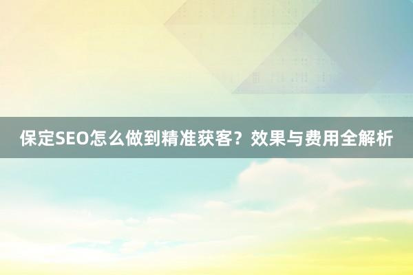 保定SEO怎么做到精准获客？效果与费用全解析