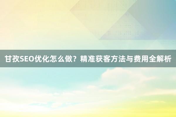 甘孜SEO优化怎么做？精准获客方法与费用全解析
