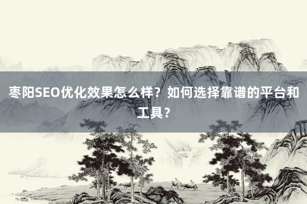 枣阳SEO优化效果怎么样？如何选择靠谱的平台和工具？